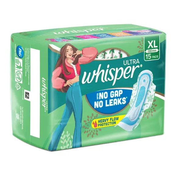 Whisper Ultra Cottony Soft Sanitary Pads with Wings XL for Heavy Flow 15's Pack